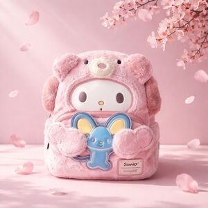 Sanrio Loungefly Pink My Melody Plush Backpack with Blue Mouse Exclusive!!!
